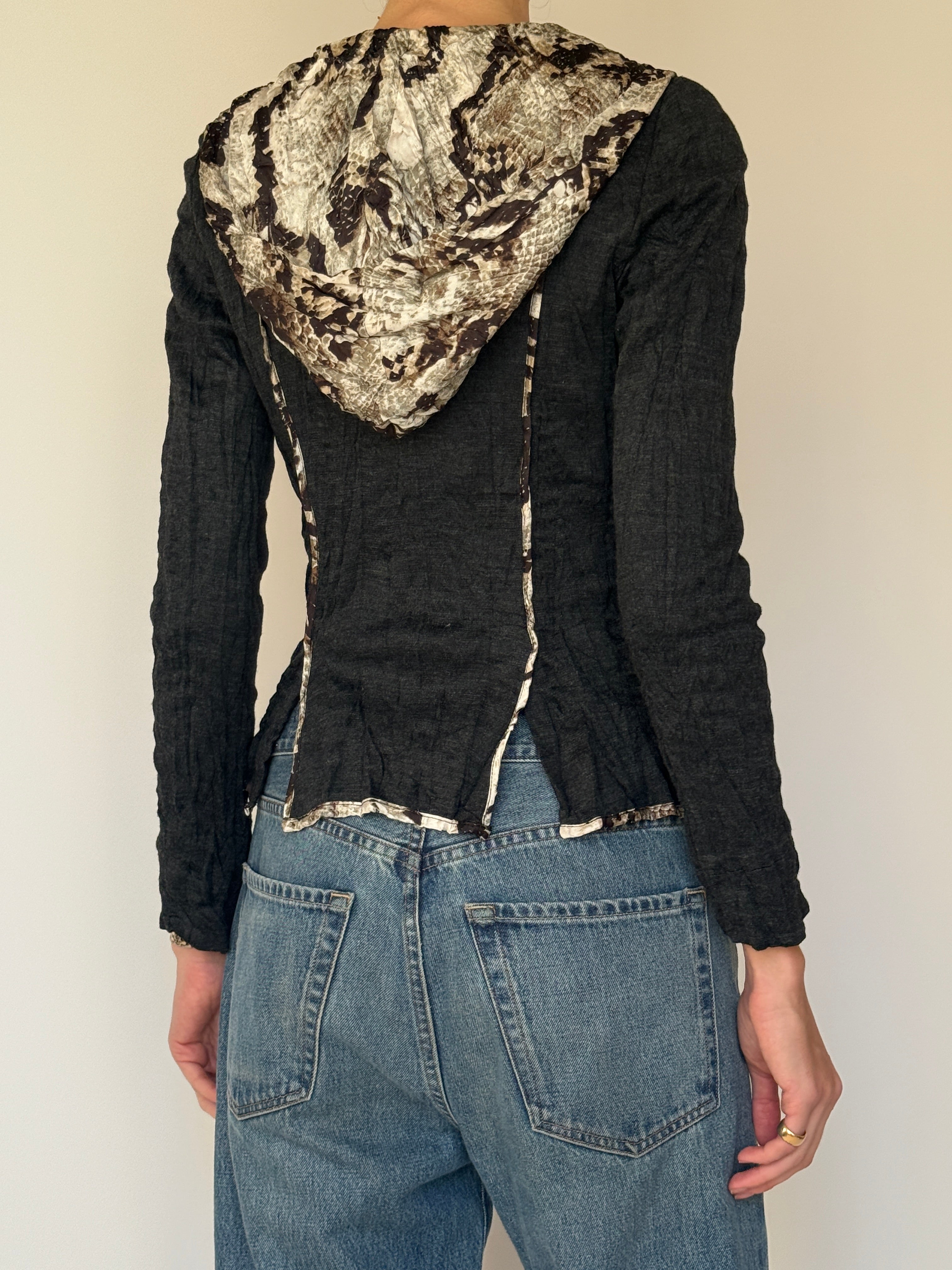 Vintage Fitted Blazer/Jacket with Hood in Black & Snake Print