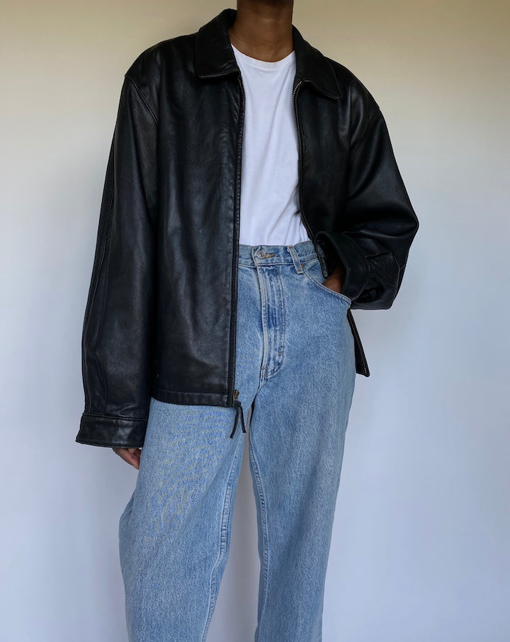 VINTAGE BLACK OVERSIZED LEATHER JACKET 3523