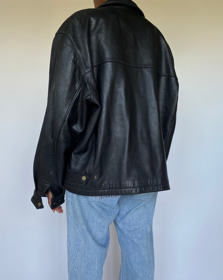 VINTAGE BLACK OVERSIZED LEATHER JACKET 3523