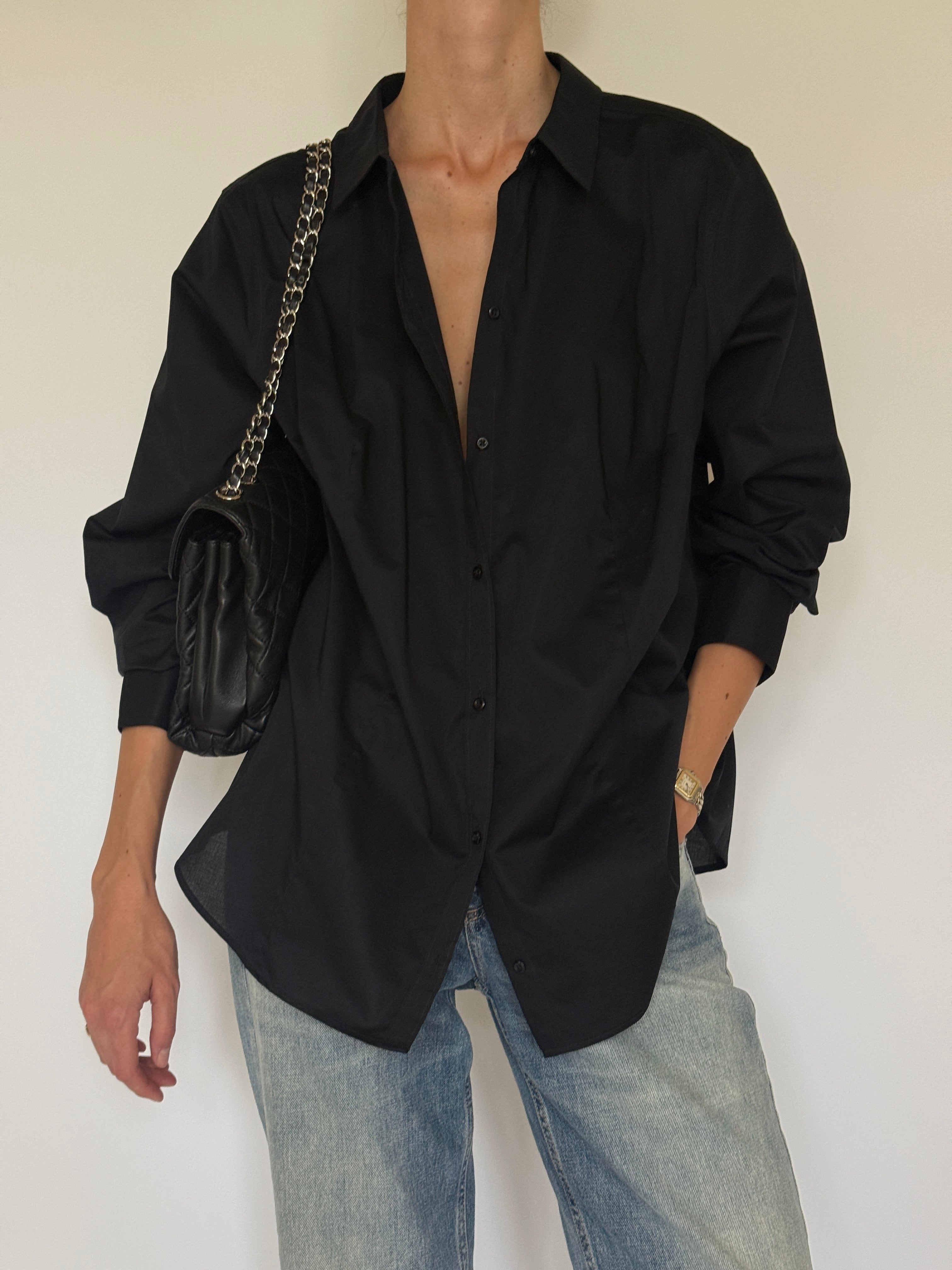 Vintage black shirt button front detail