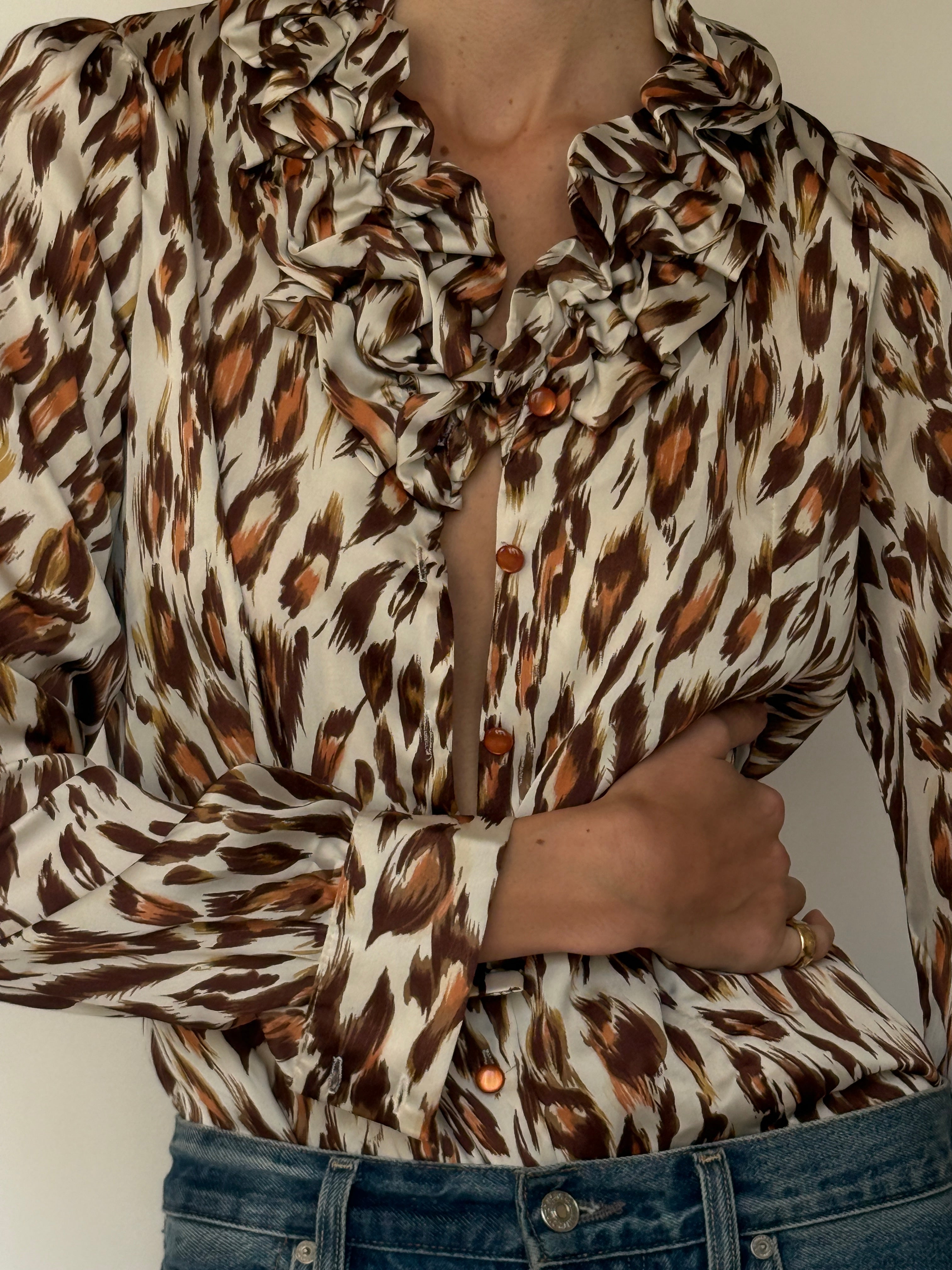 Vintage Ruffled Leopard Blouse 7008