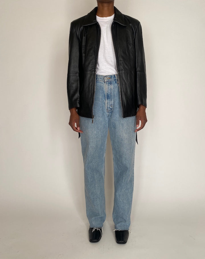 VINTAGE BLACK LEATHER TRENCH JACKET 4031
