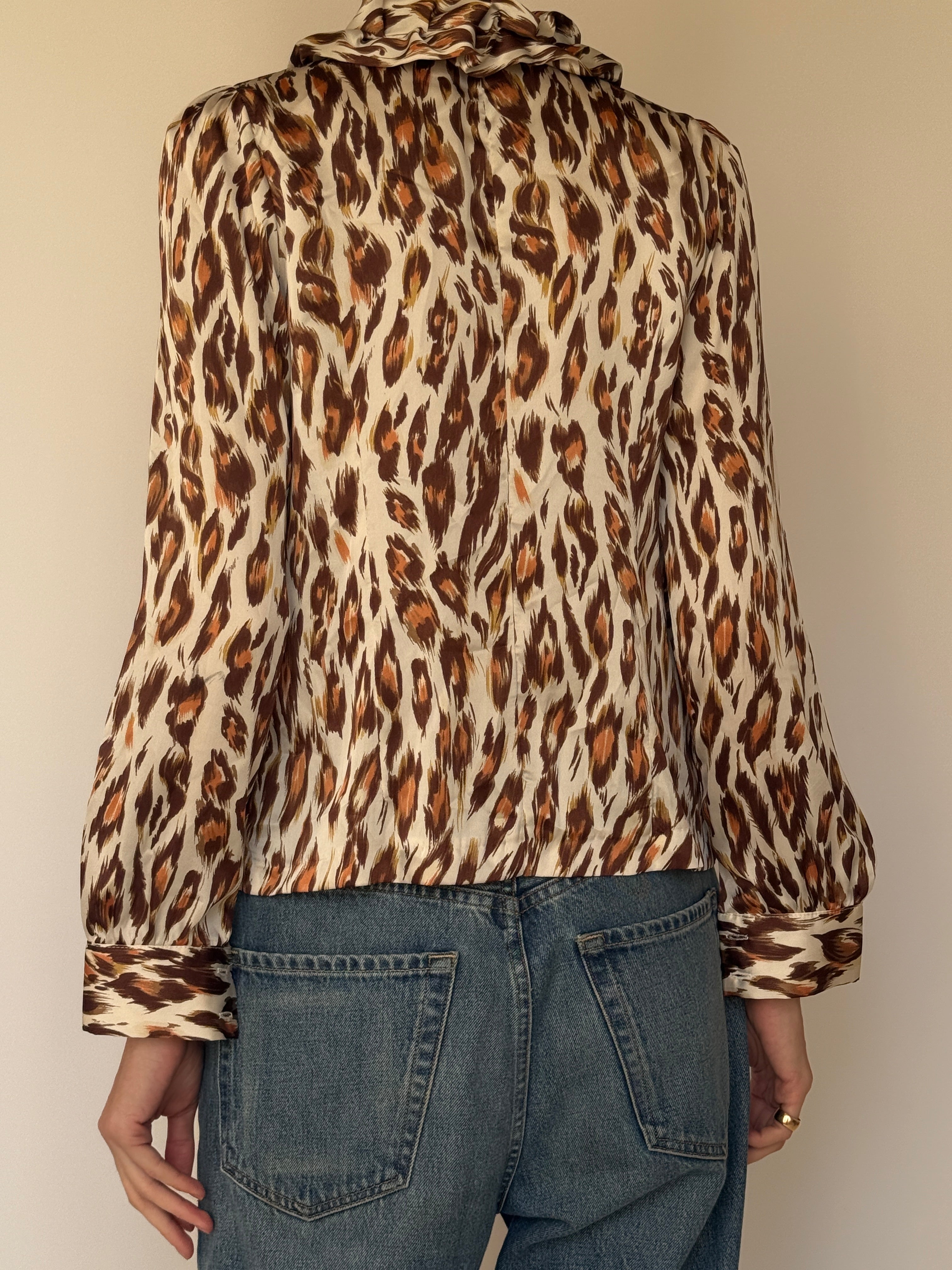 Vintage Ruffled Leopard Blouse 7008