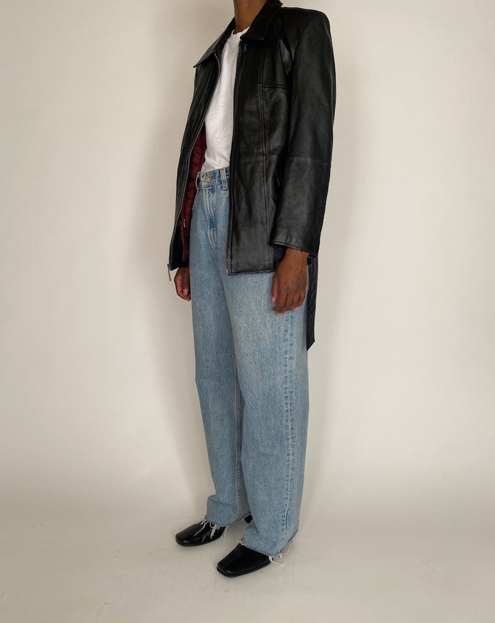 VINTAGE BLACK LEATHER TRENCH JACKET 4031