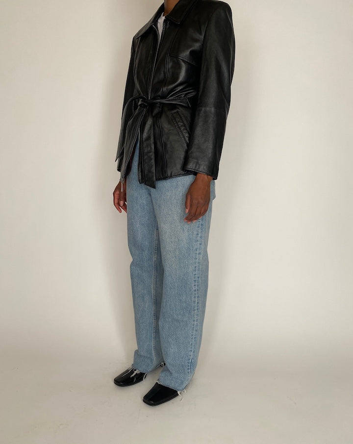 VINTAGE BLACK LEATHER TRENCH JACKET 4031