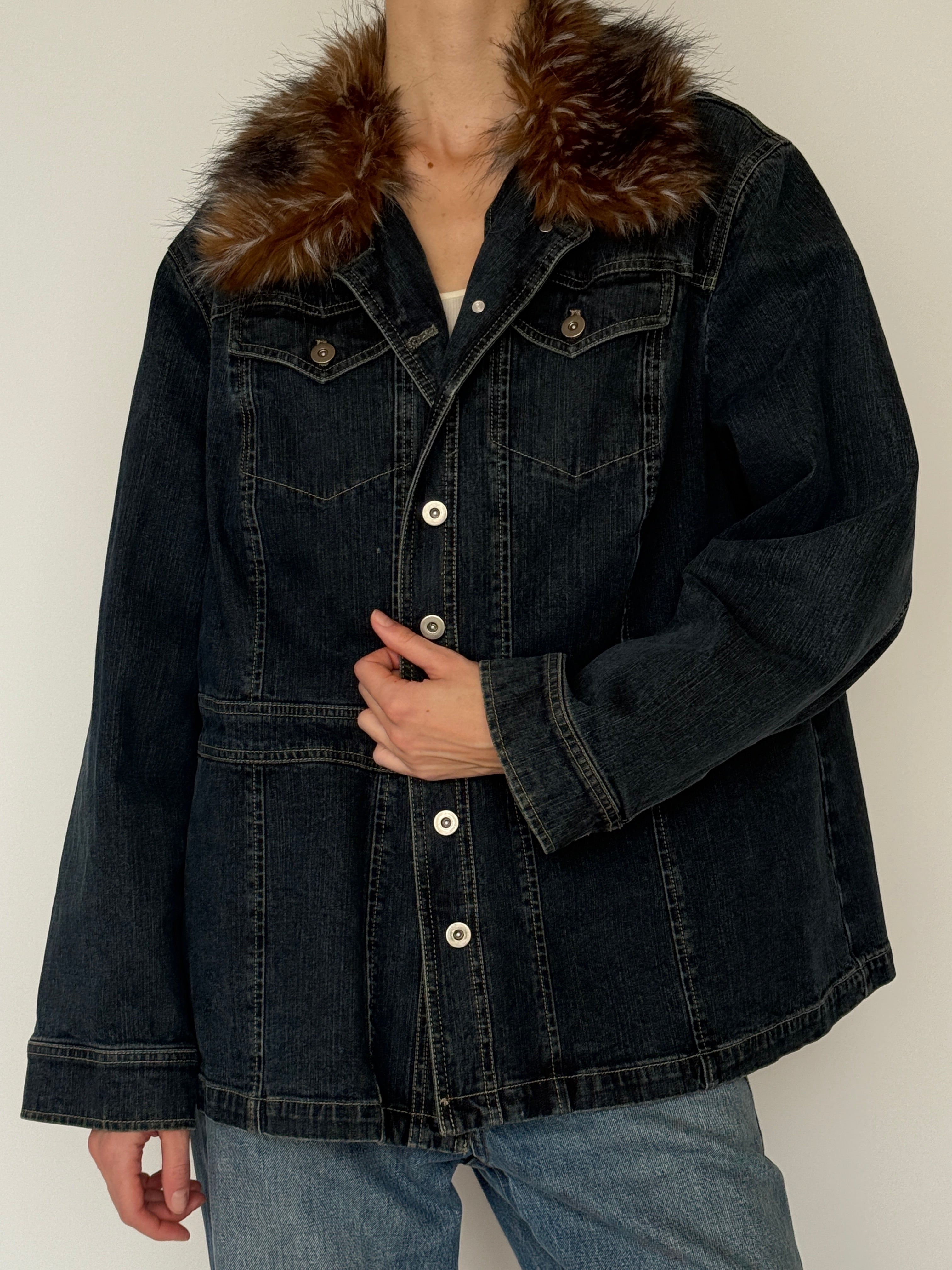 Vintage blue denim jacket button front detail