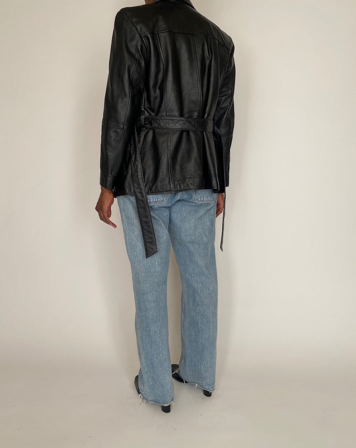 VINTAGE BLACK LEATHER TRENCH JACKET 4031