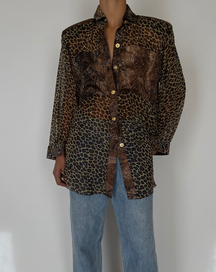 VINTAGE OVERSIZED ANIMAL PRINTED SILK BLOUSE 2582