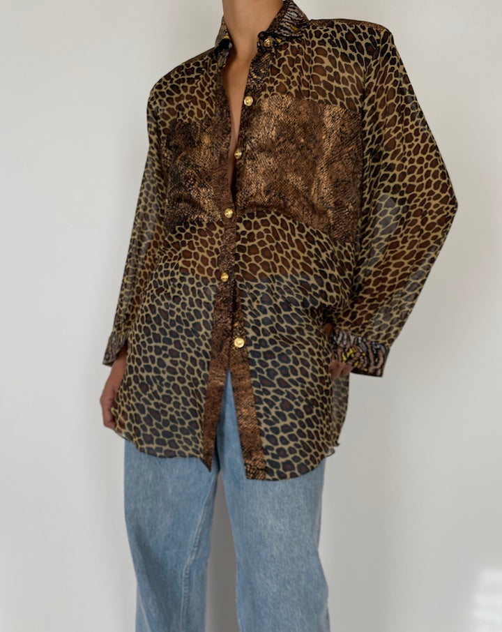 VINTAGE OVERSIZED ANIMAL PRINTED SILK BLOUSE 2582