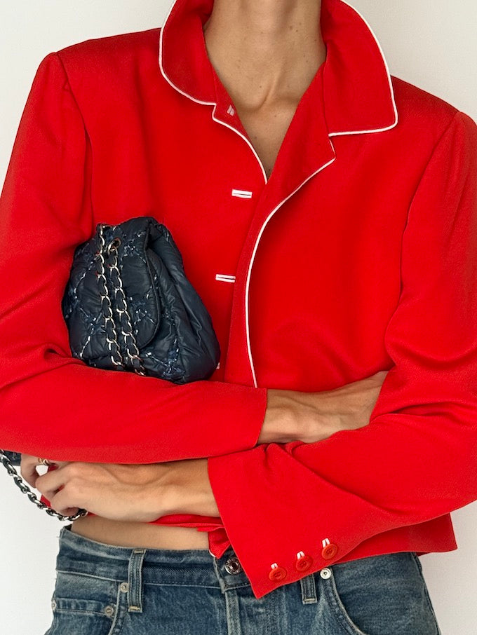 Vintage Cropped Button-Up Blazer Red 6501