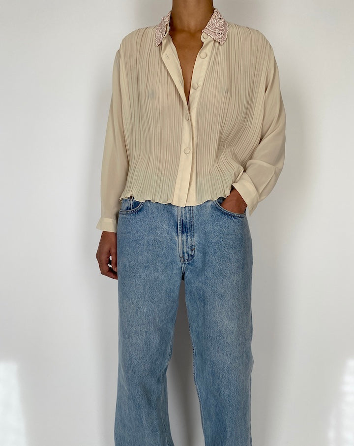 VINTAGE BEIGE PLEATED BLOUSE 2583