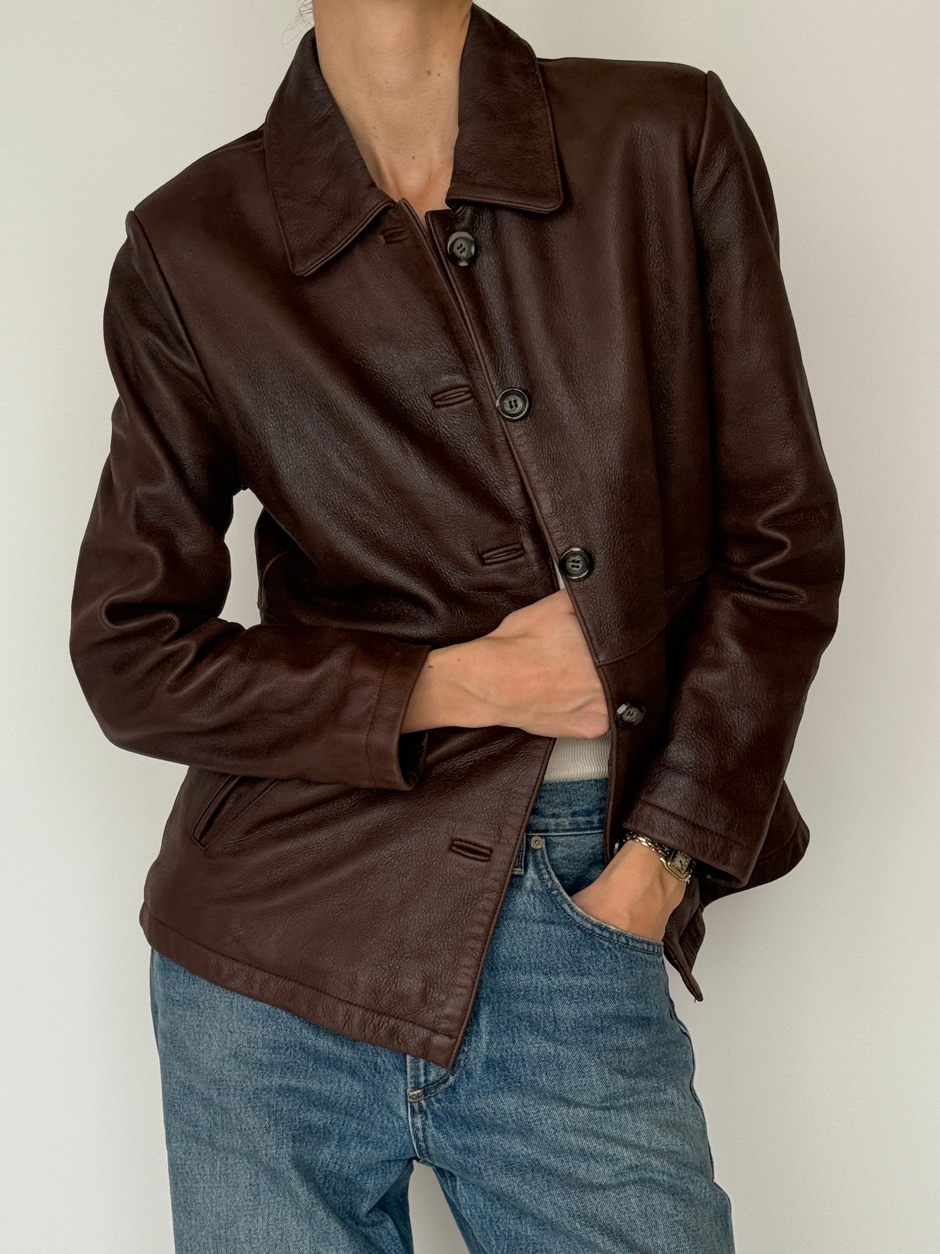 Vintage leather jacket brown side view