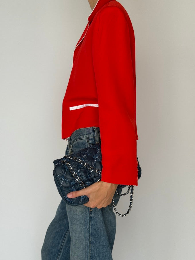 Vintage Cropped Button-Up Blazer Red 6501