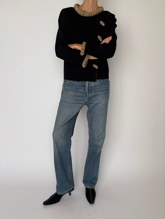 Vintage Statement Wool Cardigan with Gold Bead Detailing 6509