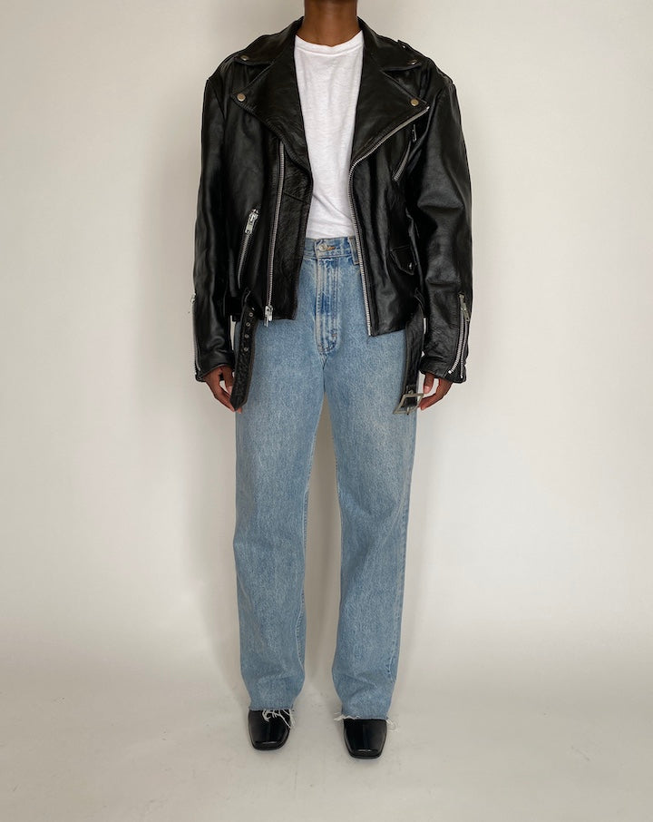VINTAGE OVERSIZED BLACK BIKER MOTO JACKET 4035