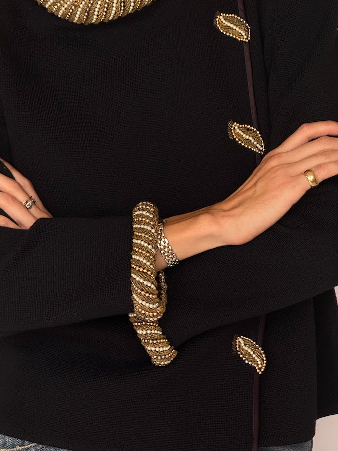 Vintage Statement Wool Cardigan with Gold Bead Detailing 6509