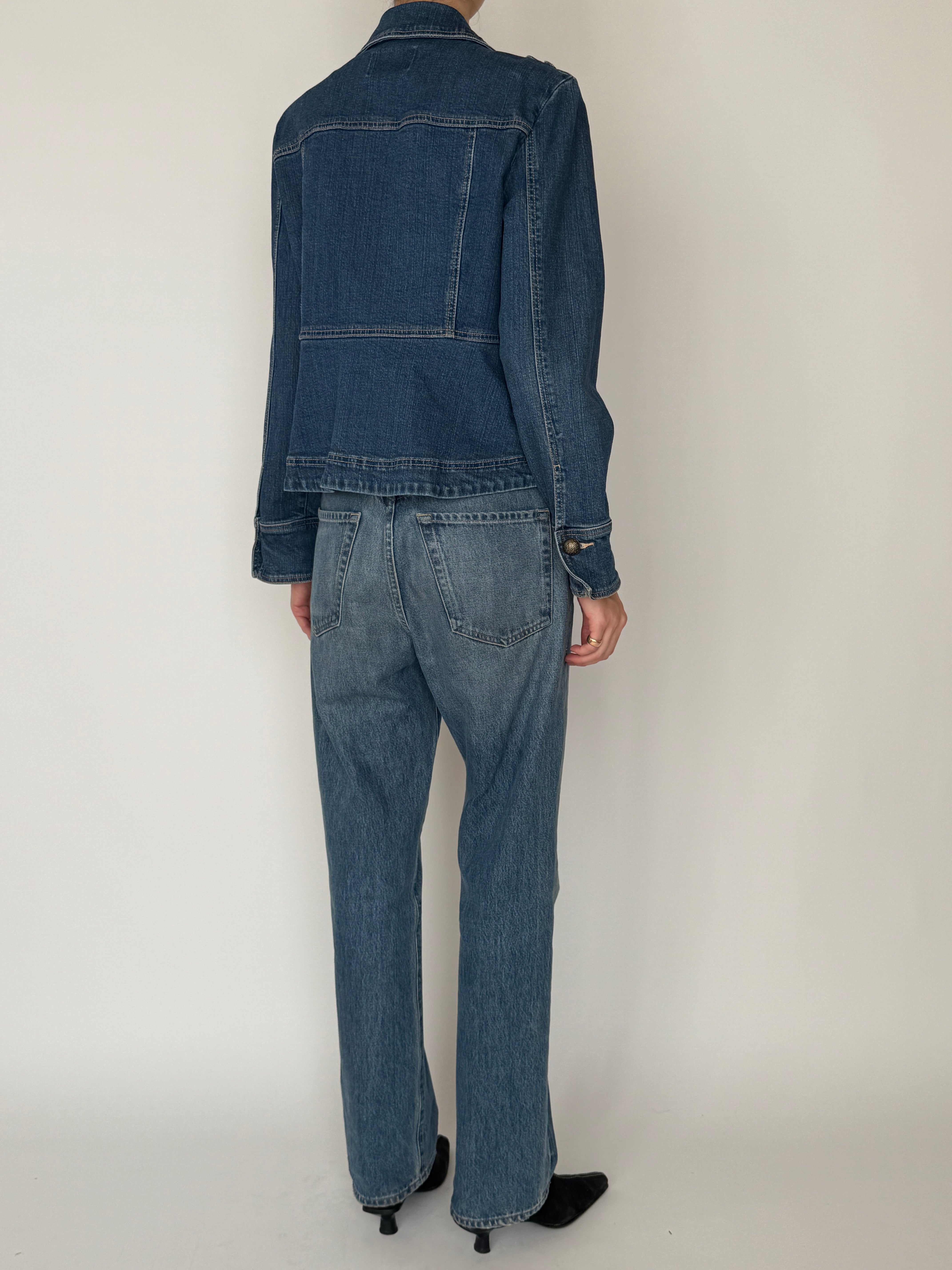 Vintage denim jacket blue back view