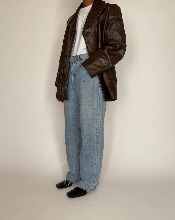 VINTAGE OVERSIZED DARK BROWN LEATHER JACKET 4036