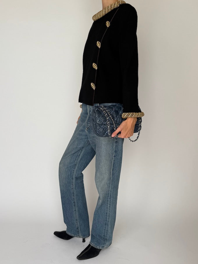 Vintage Statement Wool Cardigan with Gold Bead Detailing 6509