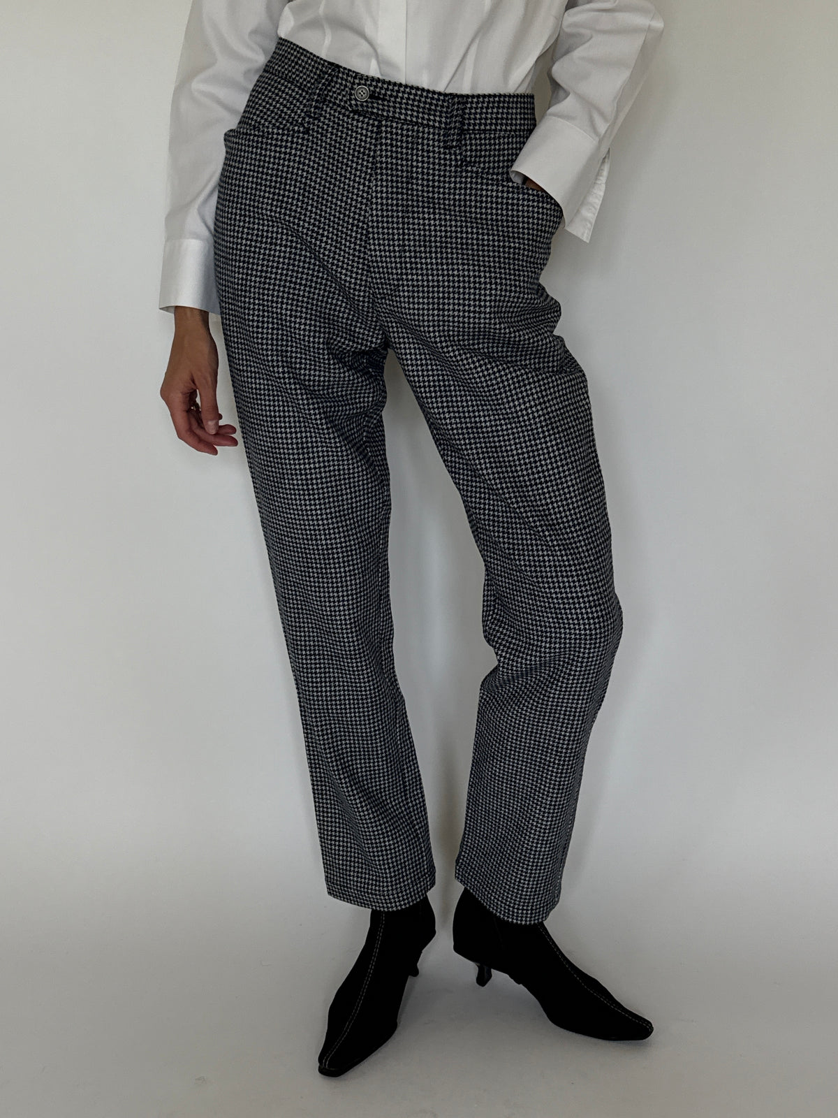 Vintage Houndstooth Trousers in Navy, Black & White