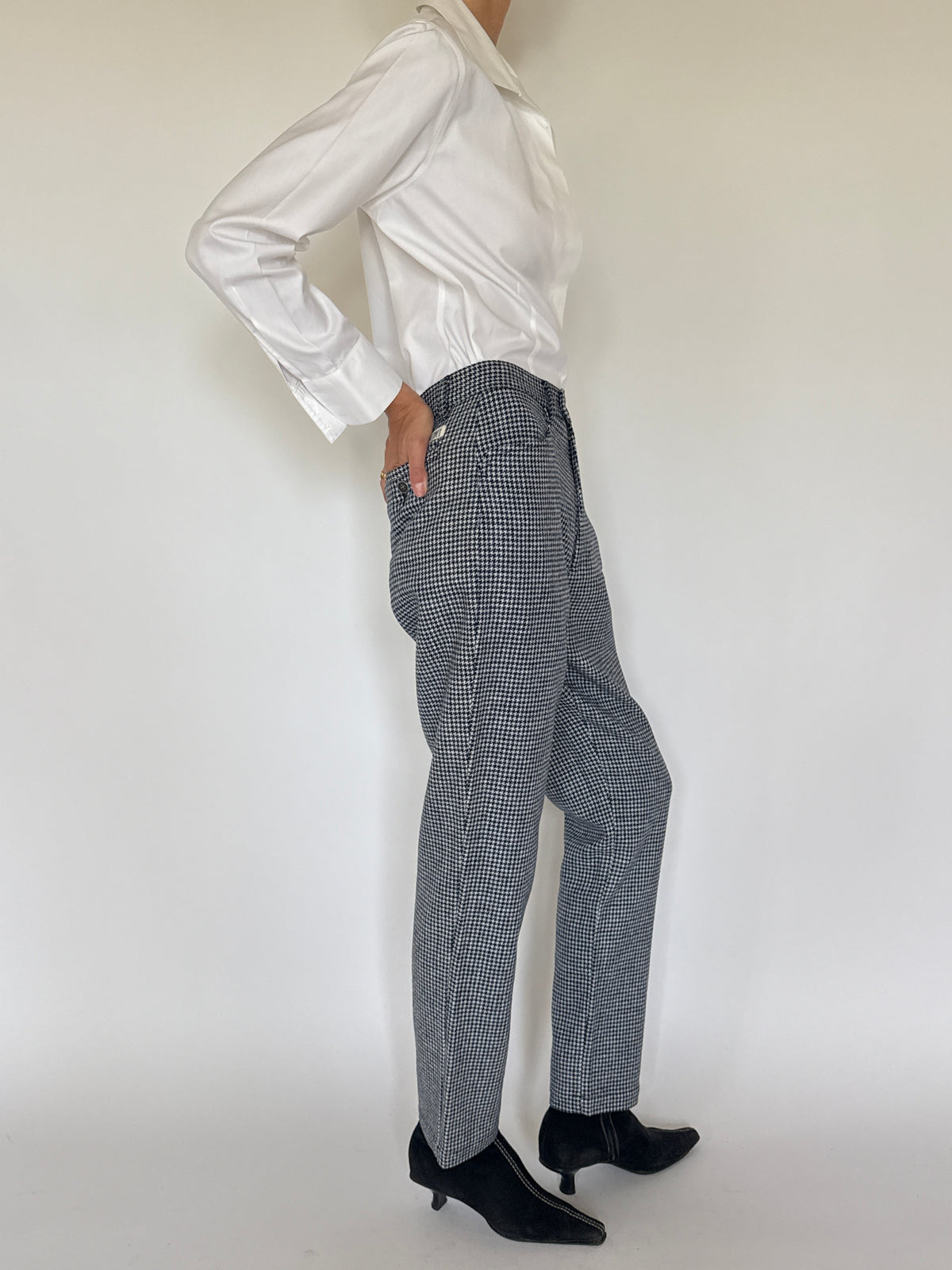 Vintage Houndstooth Trousers in Navy, Black & White