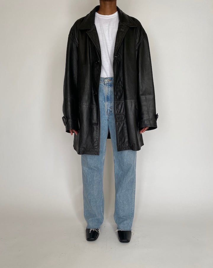 VINTAGE BLACK OVERSIZED LEATHER JACKET 4038