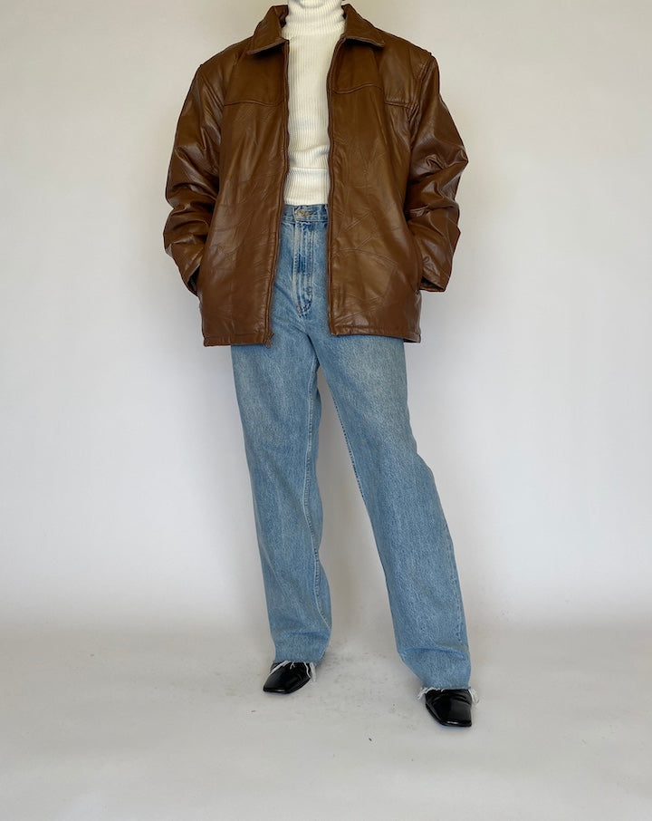 VINTAGE OVERSIZED BROWN LEATHER JACKET 4458