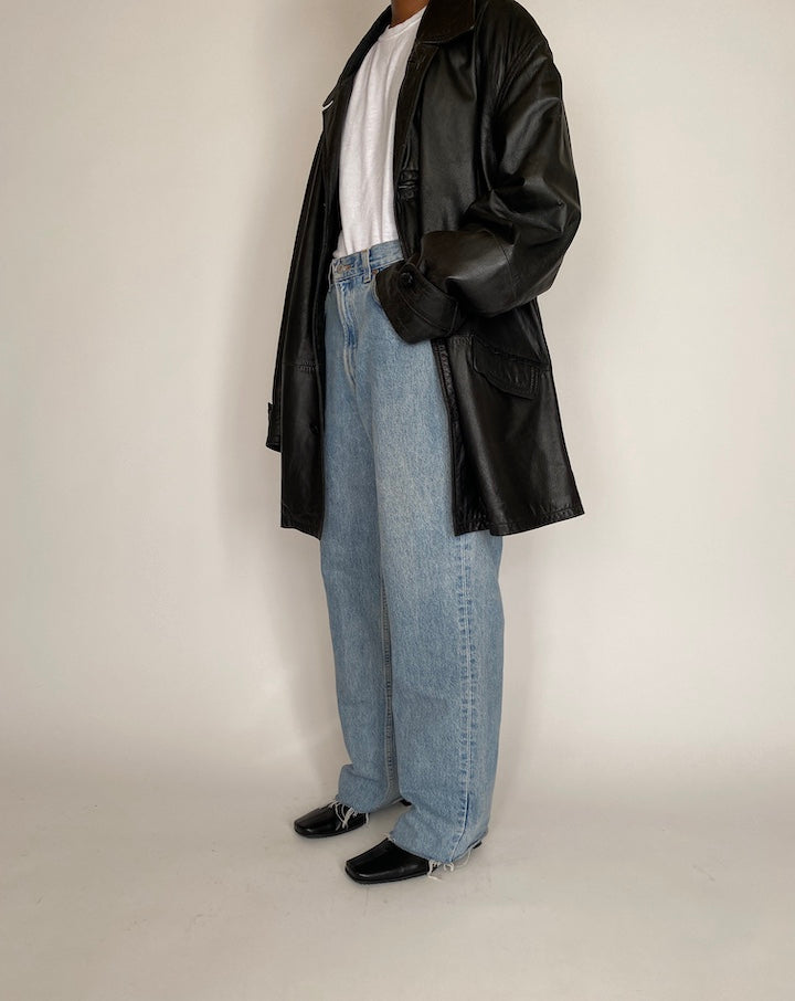 VINTAGE BLACK OVERSIZED LEATHER JACKET 4038