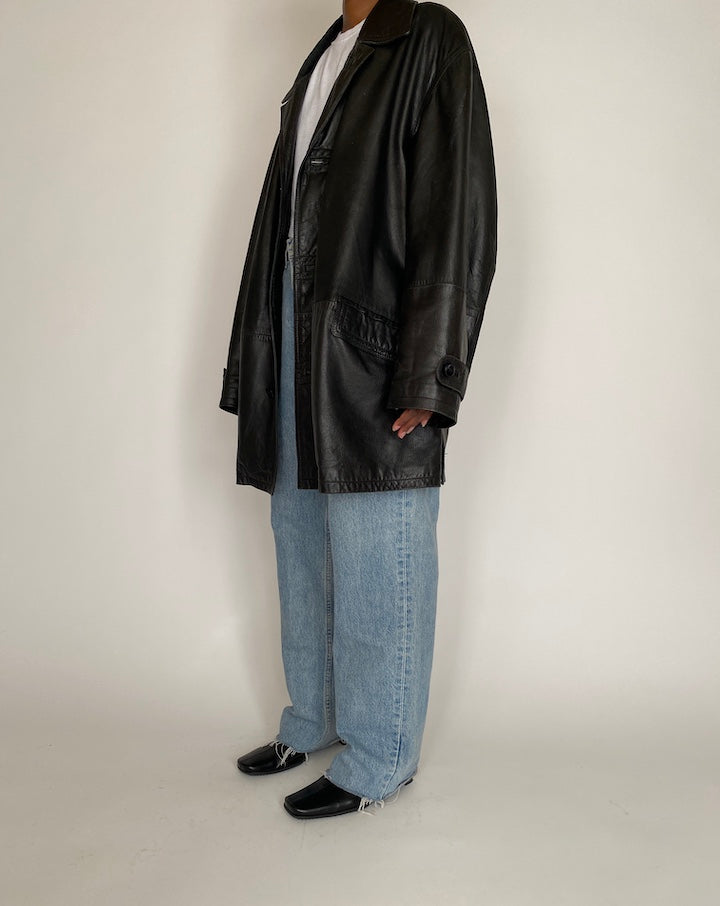 VINTAGE BLACK OVERSIZED LEATHER JACKET 4038