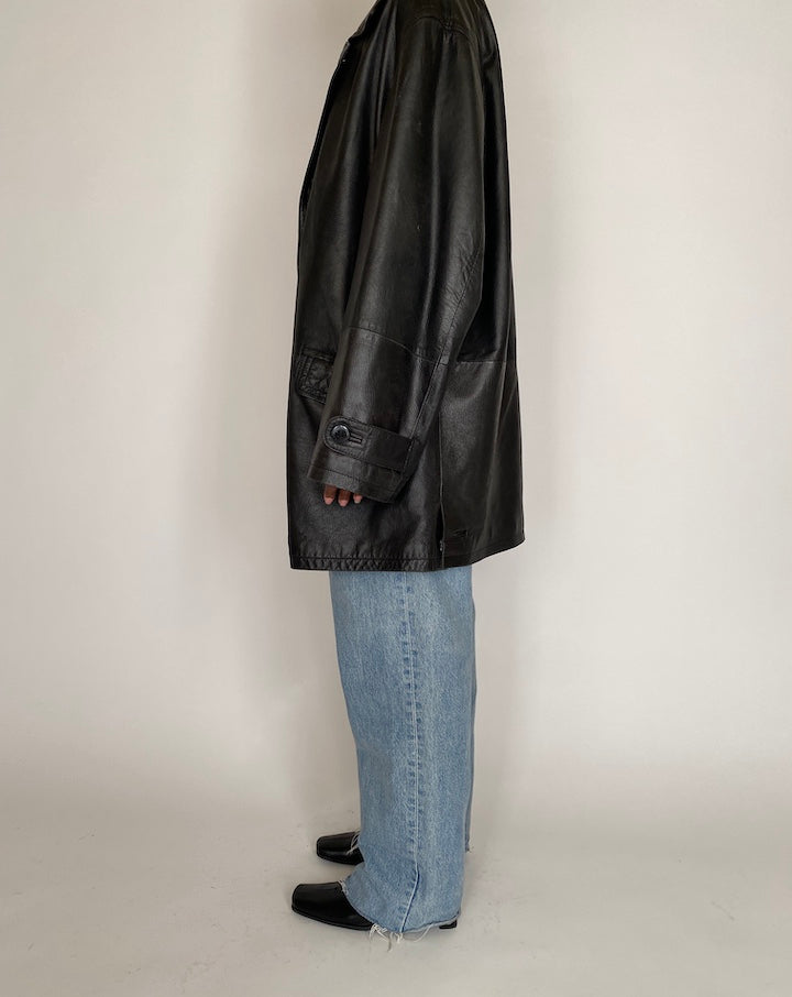 VINTAGE BLACK OVERSIZED LEATHER JACKET 4038
