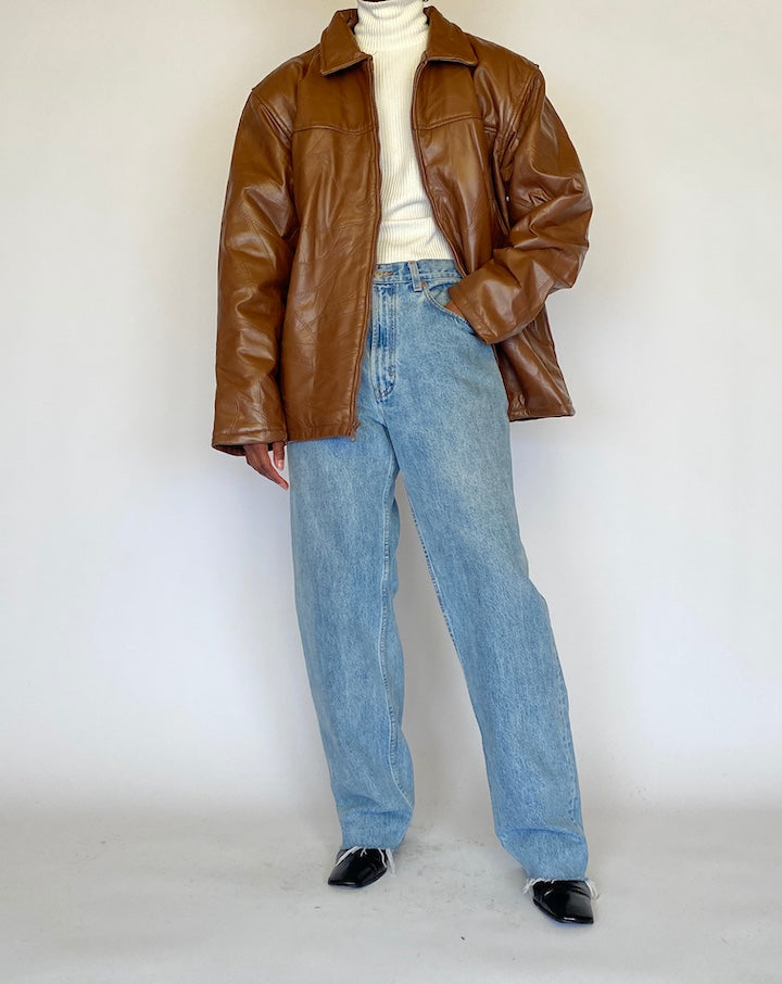 VINTAGE OVERSIZED BROWN LEATHER JACKET 4458