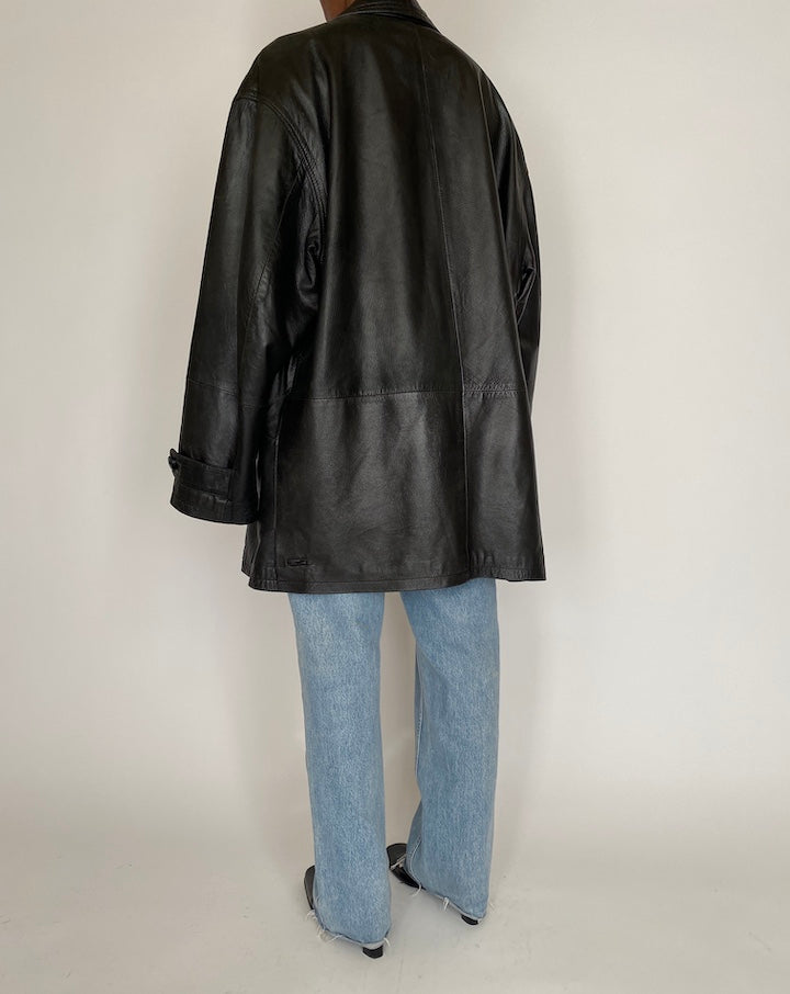 VINTAGE BLACK OVERSIZED LEATHER JACKET 4038