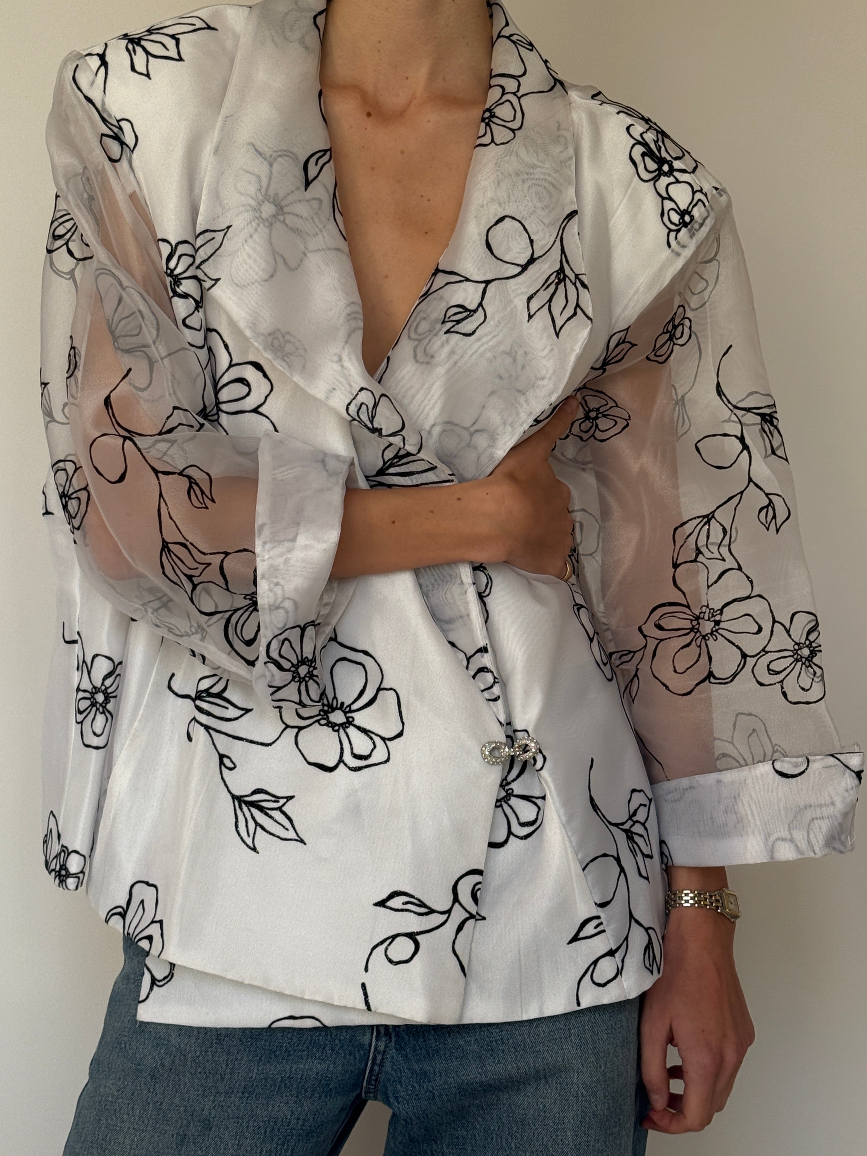 Vintage Sheer Floral Wrap Blazer 7013