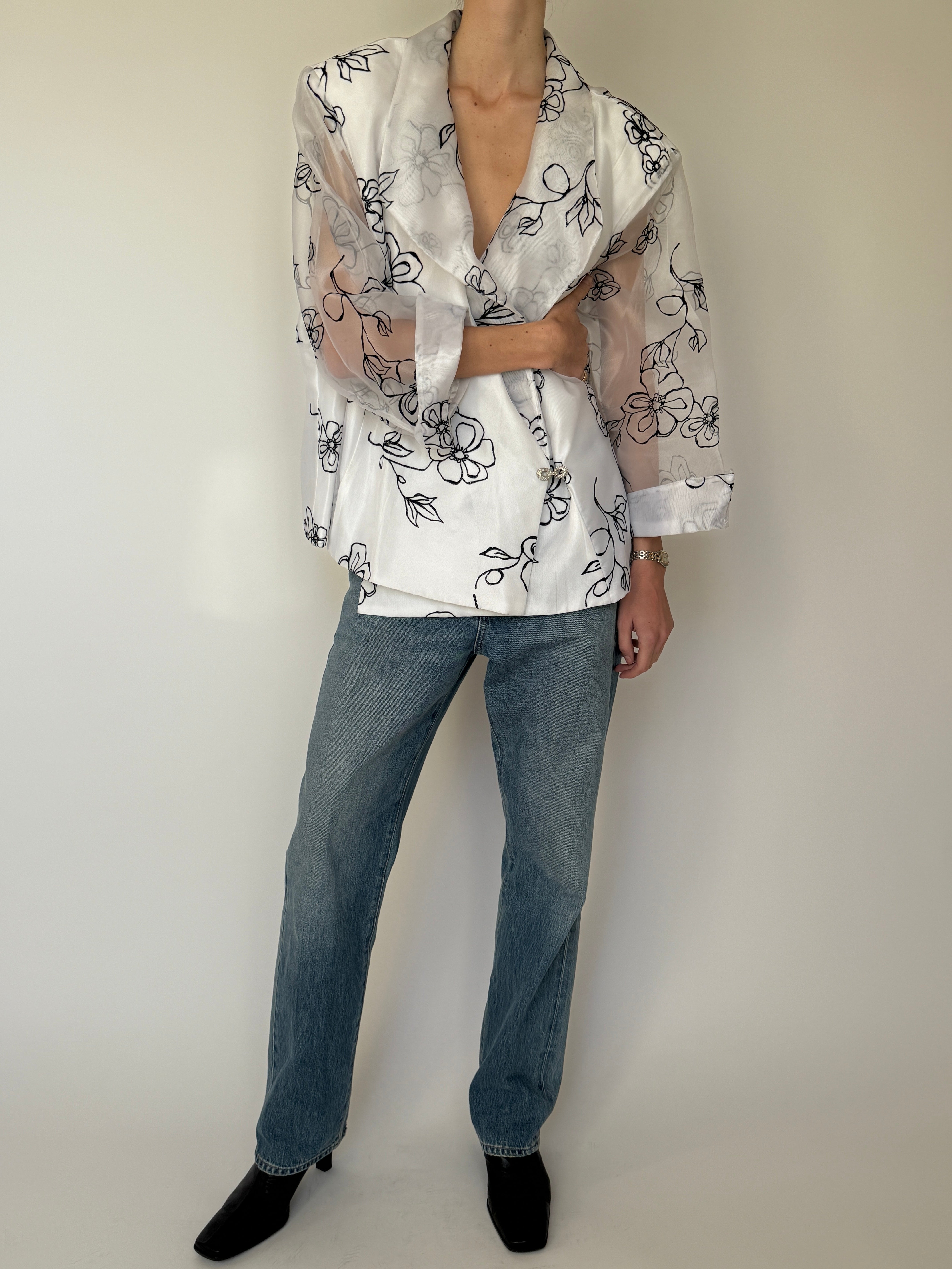 Vintage Sheer Floral Wrap Blazer 7013
