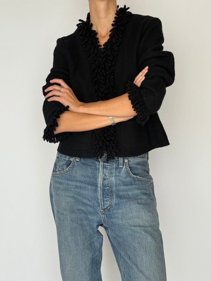 Vintage Textured Wool Jacket/Cardigan Black  6458