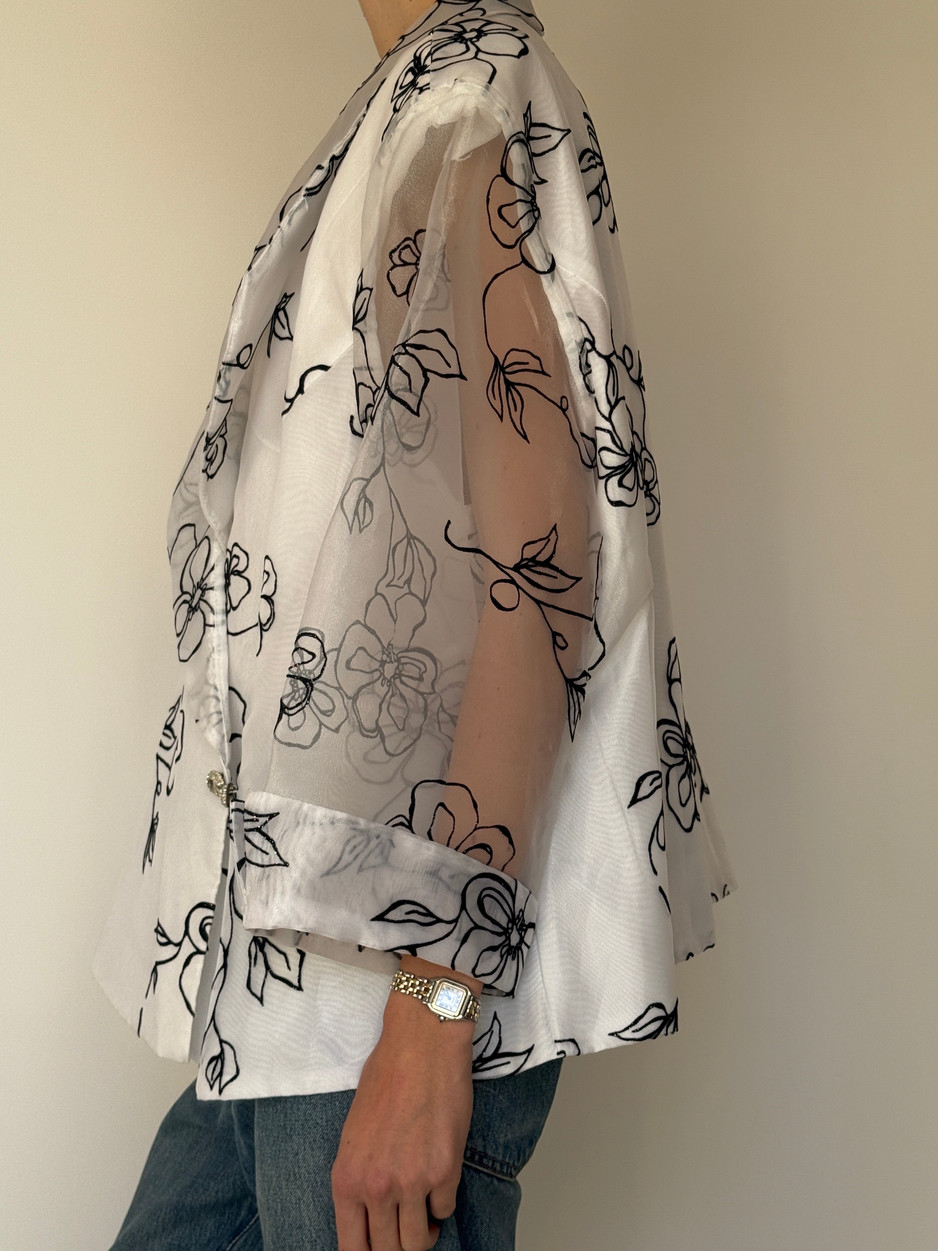 Vintage Sheer Floral Wrap Blazer 7013