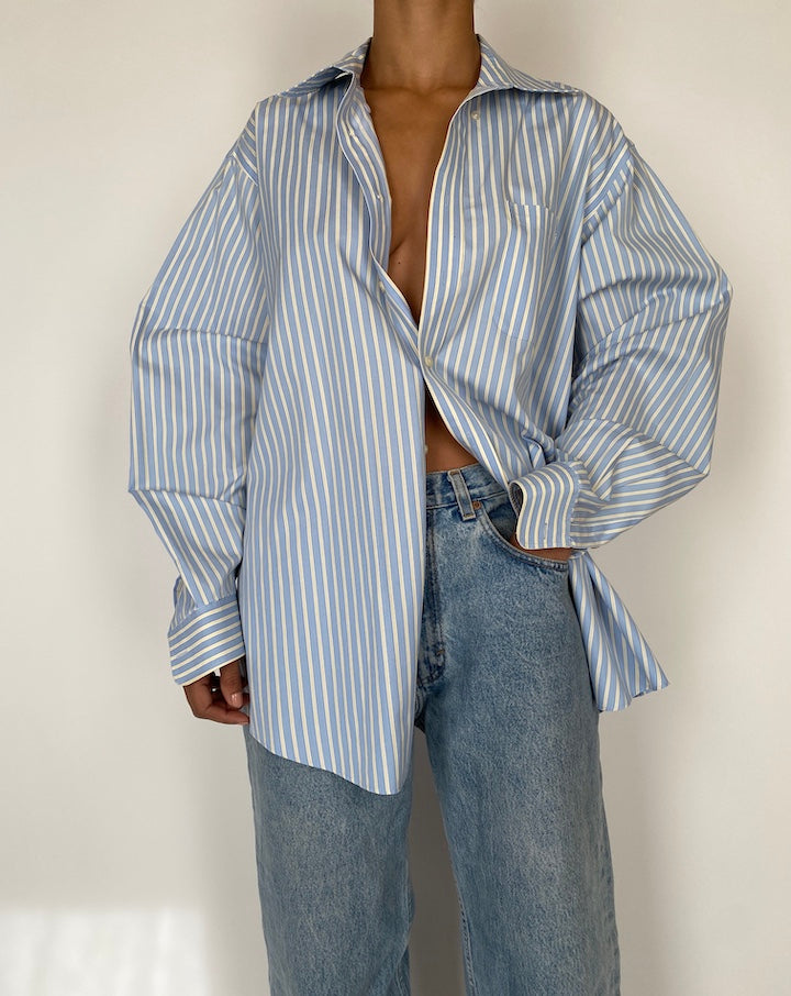 VINTAGE OVERSIZED YELLOW AN BLUE STRIPED SHIRT 2590