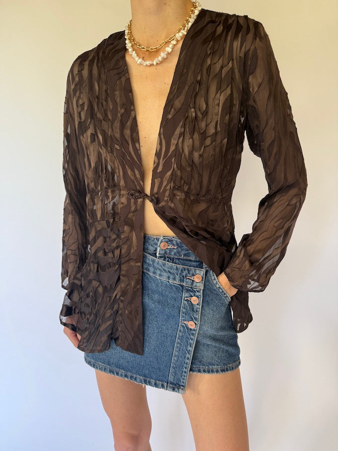 Vintage Sheer Zebra Burnout Blouse in a Silk Blend 6065