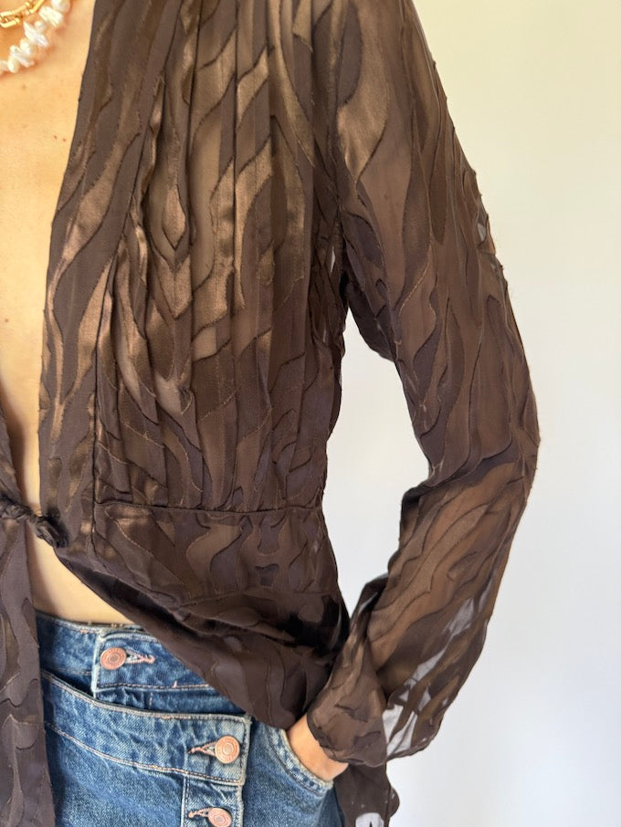 Vintage Sheer Zebra Burnout Blouse in a Silk Blend 6065