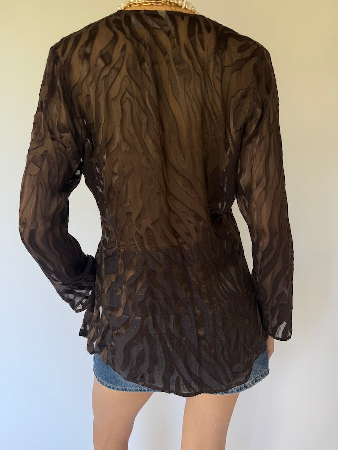 Vintage Sheer Zebra Burnout Blouse in a Silk Blend 6065