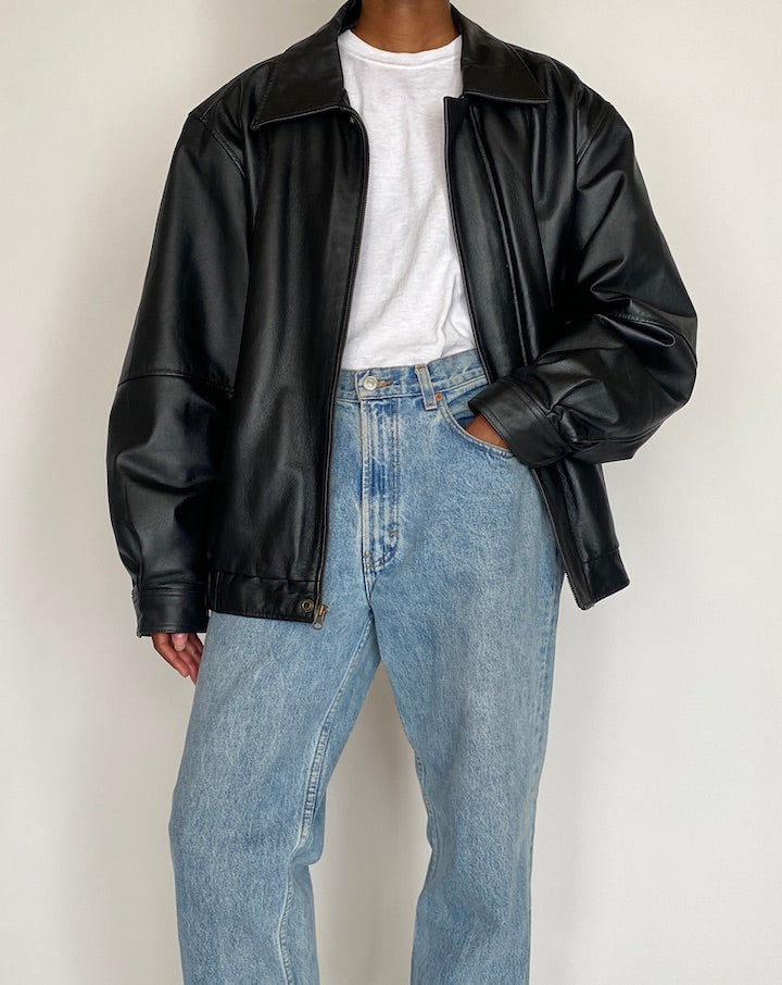VINTAGE OVERSIZED BLACK LEATHER JACKET 4041