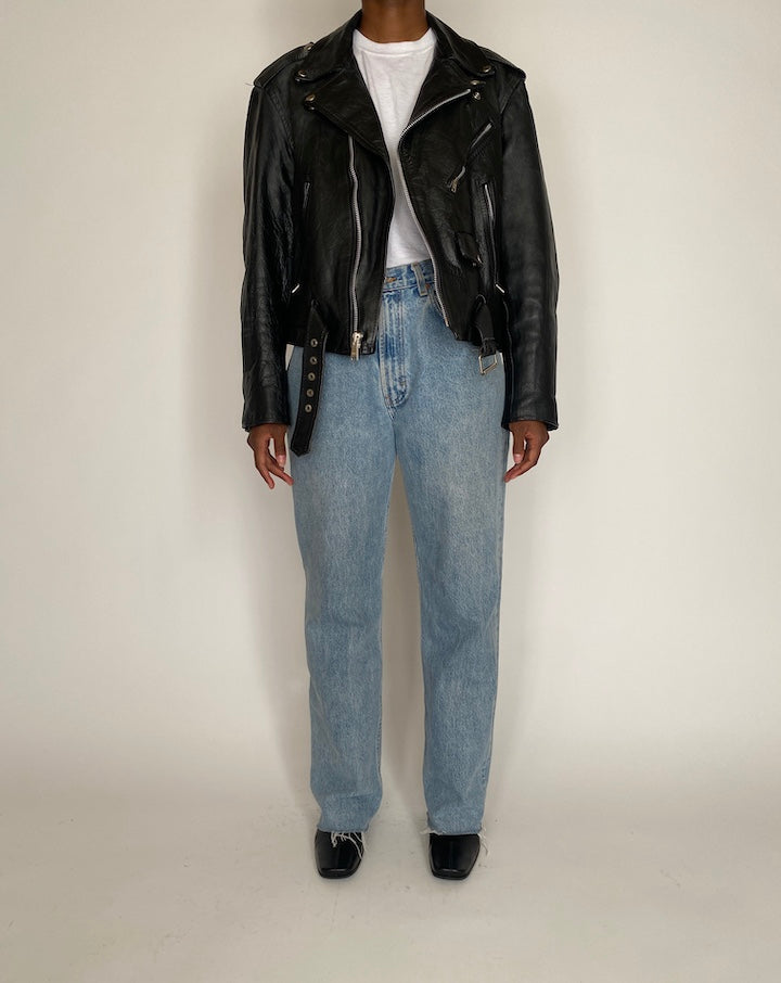 VINTAGE BLACK BIKER MOTO JACKET 4042