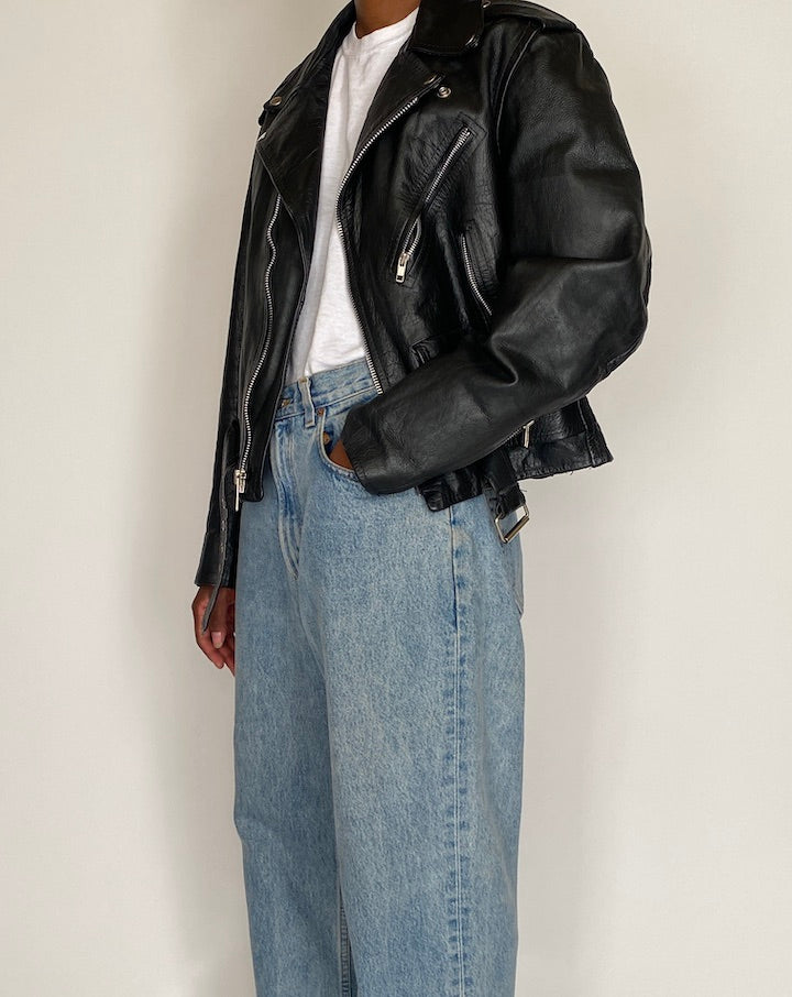 VINTAGE BLACK BIKER MOTO JACKET 4042