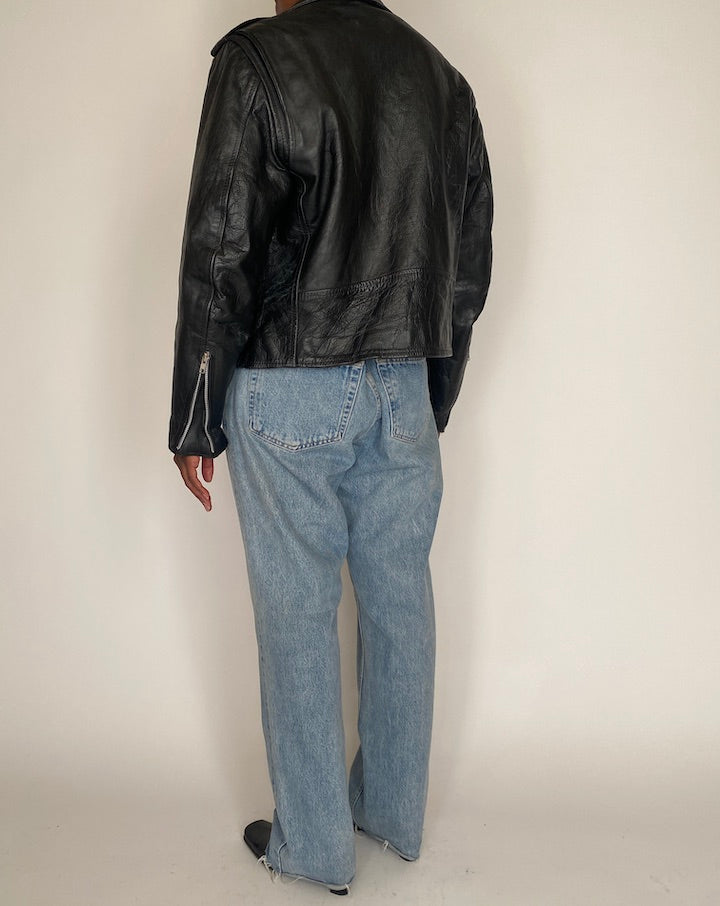 VINTAGE BLACK BIKER MOTO JACKET 4042