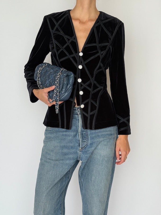 Velvet Velvet Blazer Jacket with Crystal Buttons 6476
