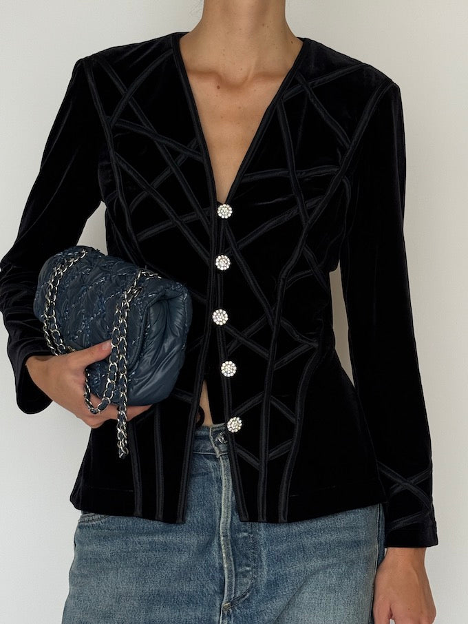 Velvet Velvet Blazer Jacket with Crystal Buttons 6476
