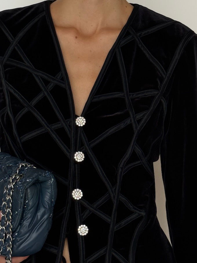 Velvet Velvet Blazer Jacket with Crystal Buttons 6476