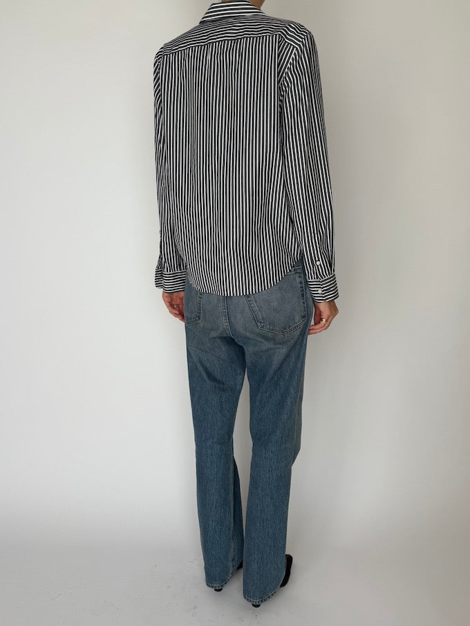 Vintage Ralph Lauren Shirt in Matte Black & White Stripe 6494