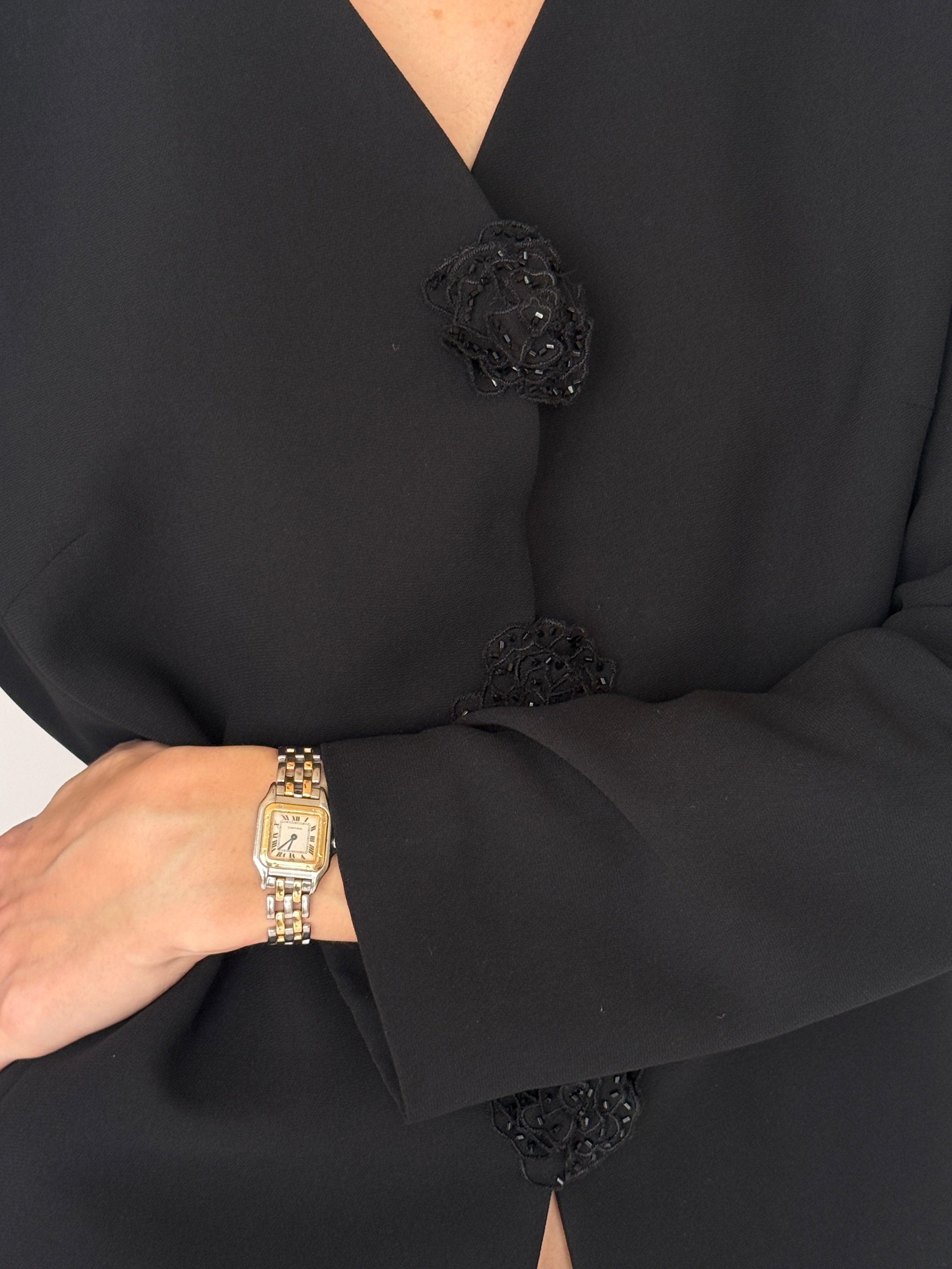 Vintage black beaded button blazer sleeve detail