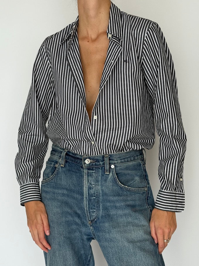 Vintage Ralph Lauren Shirt in Matte Black & White Stripe 6494